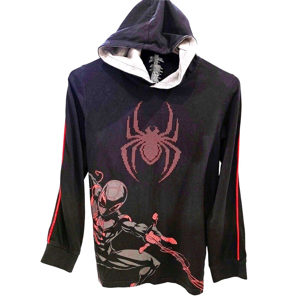 Marvel Spider Man Miles Morales Black Red Hoodie Long Sleeve T Shirt Kids 10 12